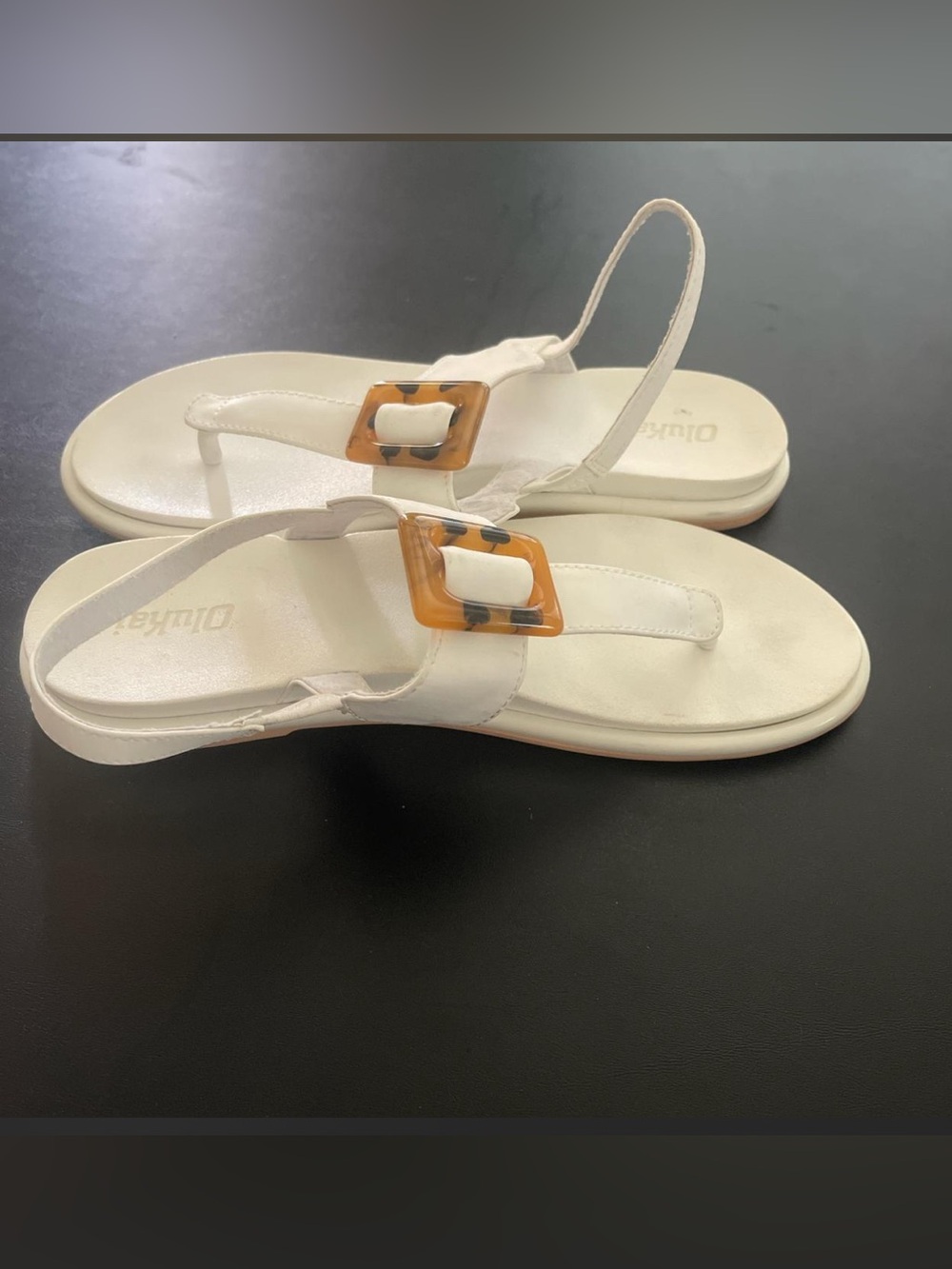Olukai White Women's Slingback Thong Sandals with Tortoiseshell Accent 8